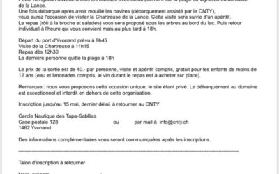 Le CNTY nous convie à une sortie : visite de la Chartreuse de la Lance, le 4 juin.